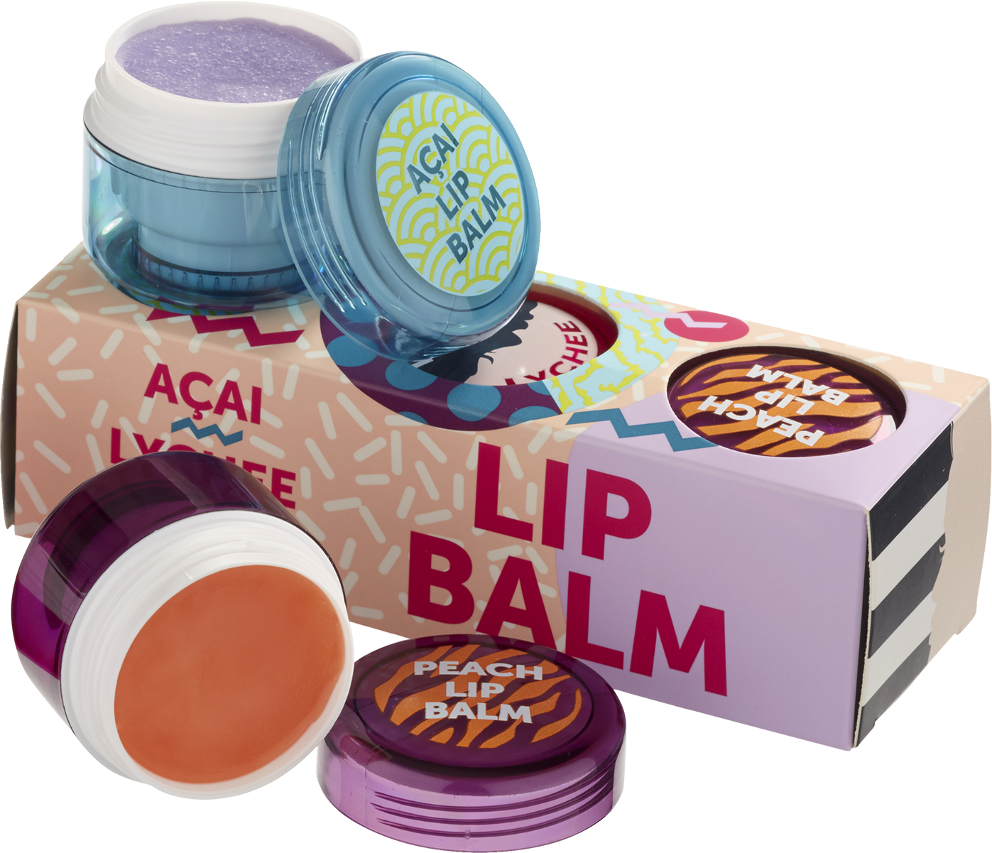 Набір бальзамів для губ: LYCHEE & PEACH & GRAPE