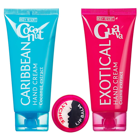 Набір кремів для рук з бальзамом для губ COCONUT & GUAVA & LYCHEE