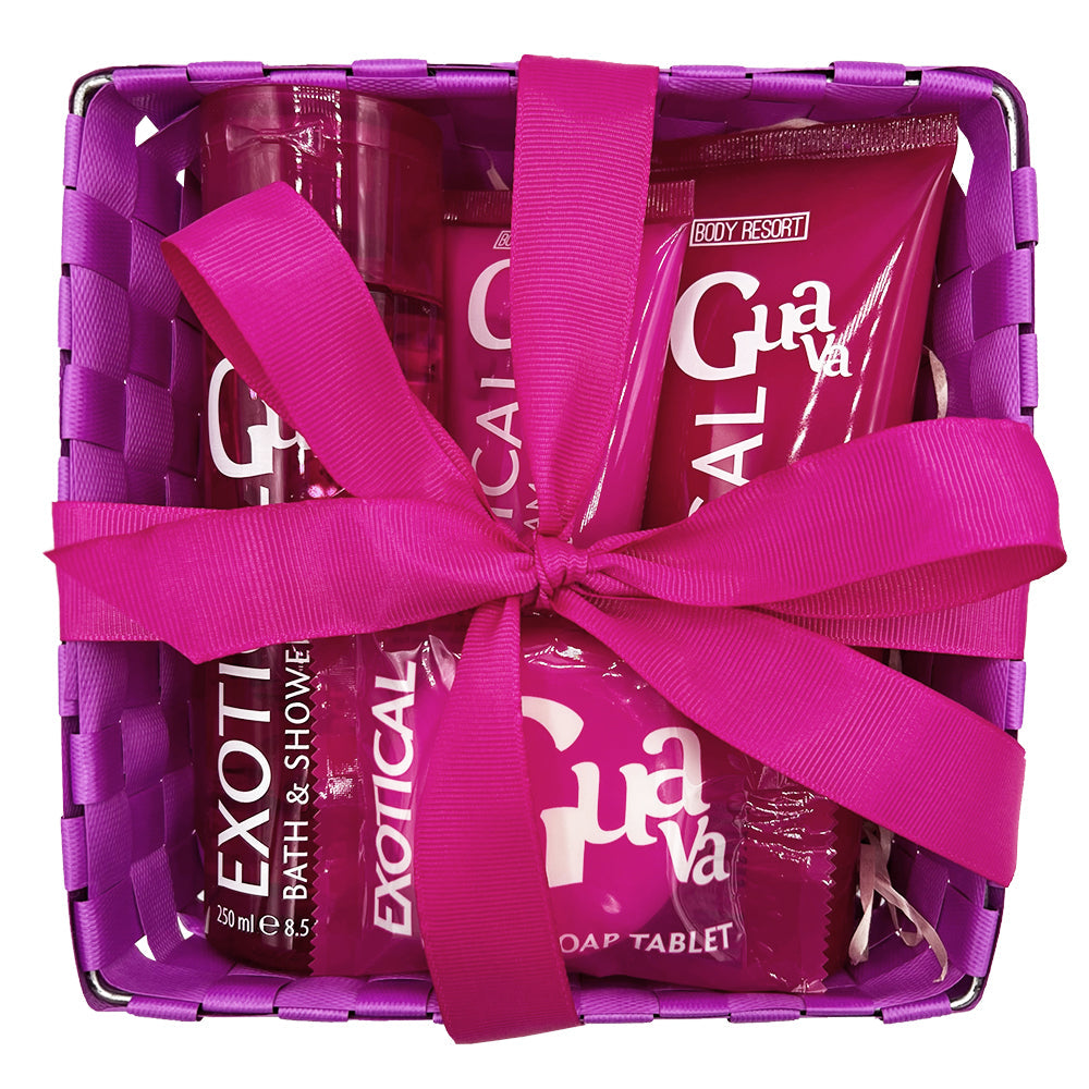 Набір: гель для душу, скраб для тіла, мило, крем для рук EXOTICAL GUAVA