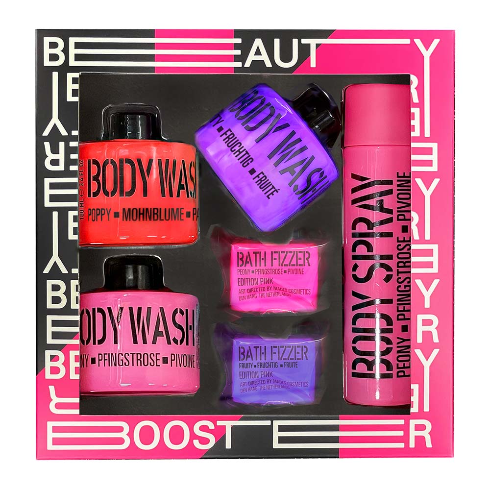 Набір: гель для душу х3, спрей для тіла х1, шипуча таблетка для ванни х2 PINK & RED & PURPLE