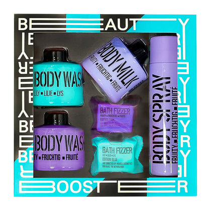 Набір: гель для душу х2, молочко для тіла х1, спрей для тіла х1, шипуча таблетка для ванни х2 LILY BLUE & FRUITY PURPLE