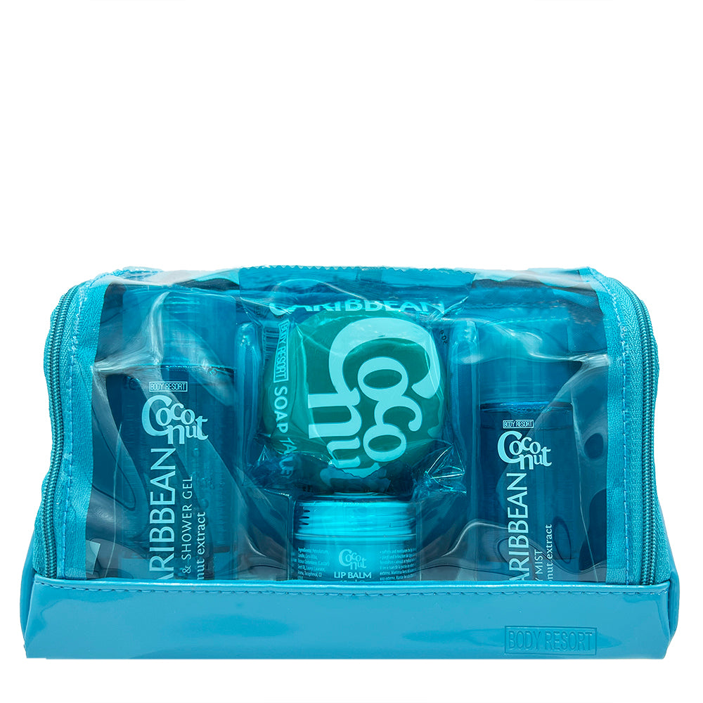 Сумочка-набір: гель для душу, спрей для тіла, бальзам для губ, мило CARIBBEAN COCONUT