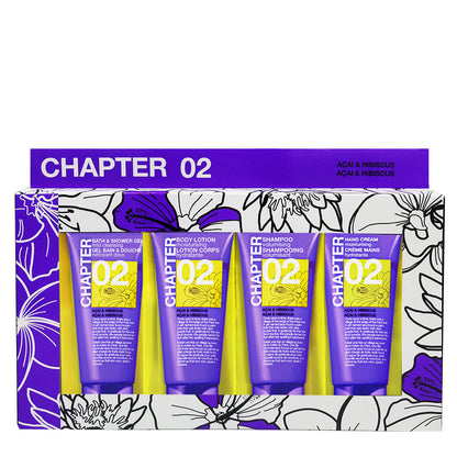 Набір для подорожей 02: гель для душу, лосьйон для тіла, шампунь, крем для рук ACAI & HIBISCUS