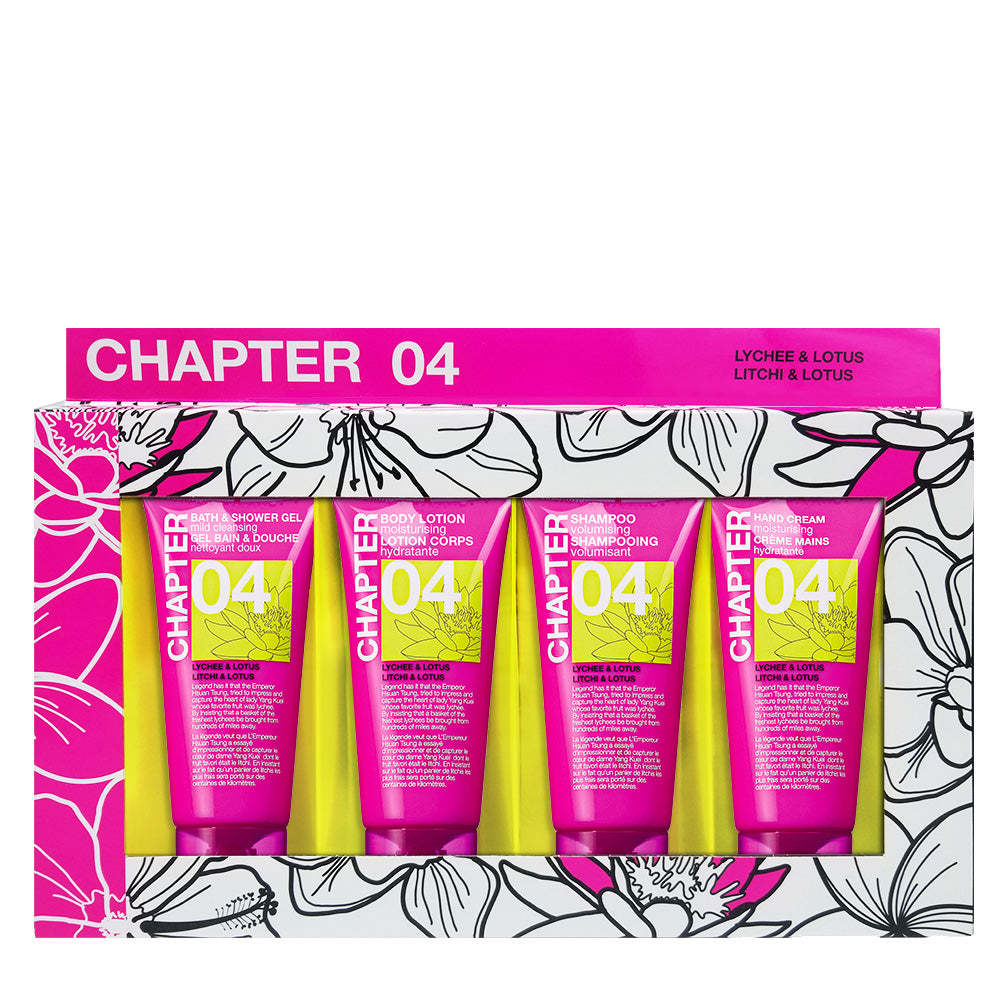 Набір для подорожей 04: гель для душу, лосьйон для тіла, шампунь, крем для рук LYCHEE & LOTUS