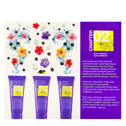 Набір для подорожей 02: гель для душу, лосьйон для тіла, шампунь CHAPTER acai & hibiscus