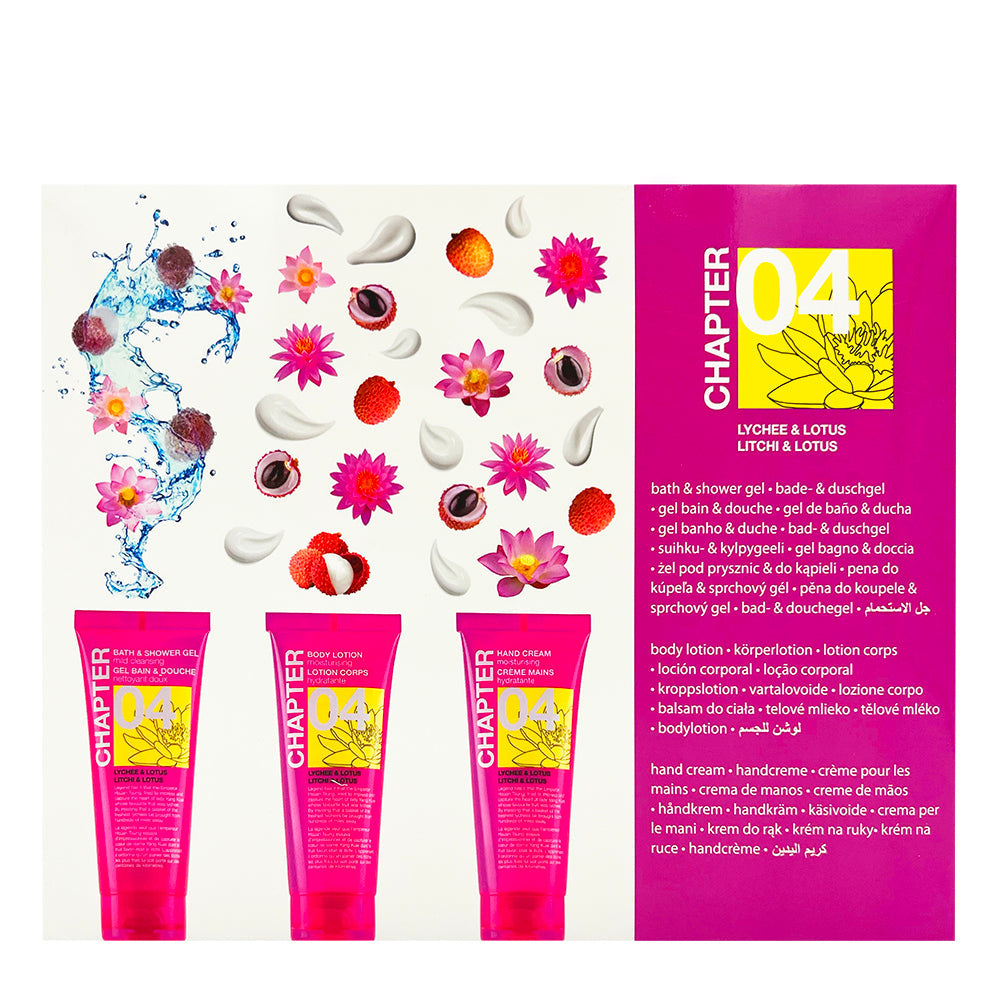 Набір для подорожей 04: гель для душу, лосьйон для тіла, крем для рук CHAPTER lychee & lotus