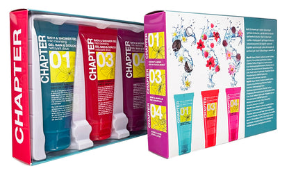 Набір для подорожей 01: гель для душу x3 CHAPTER coconut & monoi / berry & amaryllis / lychee & lotus