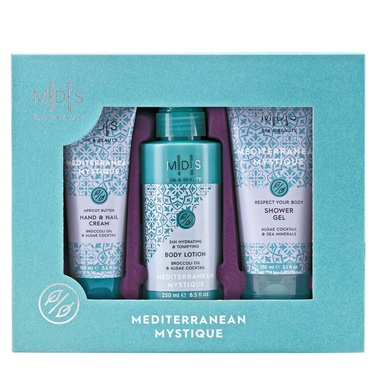 Подарунковий набір: гель для душу, лосьйон для тіла, крем для рук та нігтів MEDITERRANEAN MYSTIQUE algae cocktail & sea minerals