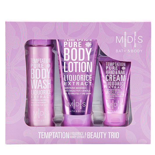 Подарунковий набір: гель для душу, лосьйон для тіла, крем для рук та нігтів ЛАКРИЦЯ